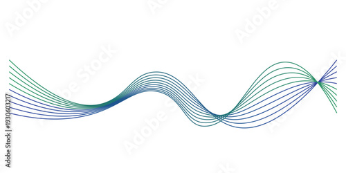 Vector abstract brush stroke wavy lines flowing smooth curve blue green gradient isolated on transparent background in concept of technology, science, music, .