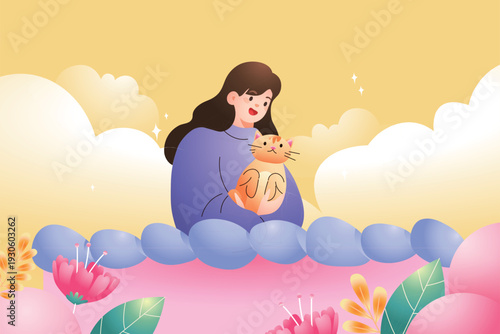 Kitten Pet Care Vector Flat Illustration for E-commerce Shopping Festival