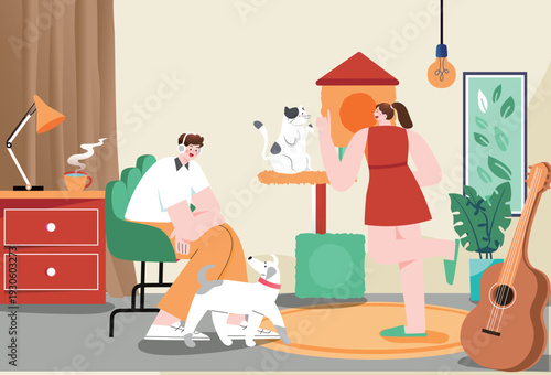 Kitten Pet Care Vector Flat Illustration for E-commerce Shopping Festival