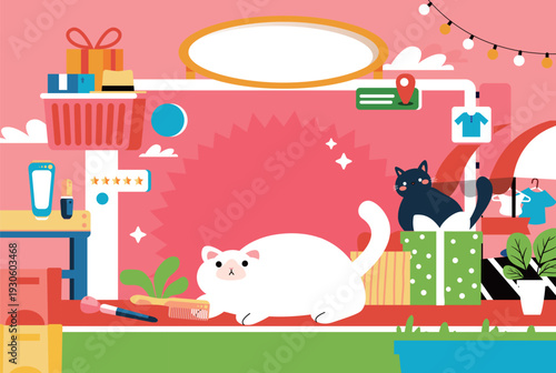 Kitten Pet Care Vector Flat Illustration for E-commerce Shopping Festival