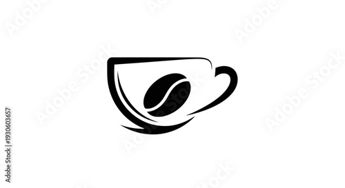 Dynamic Coffee Cup with Bean and Splash Design on Isolated White Background