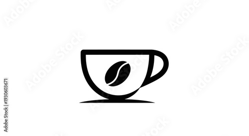 Minimalist Coffee Cup with Bean Icon on Isolated White Background