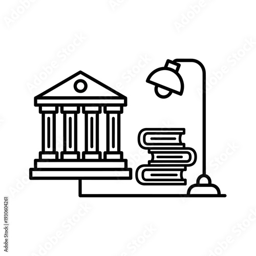Legal and Education Concepts Illustration Featuring Court and Study Materials