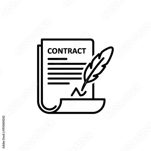 Legal Contract Document with Feather Pen Illustration for Business and Agreement Concepts