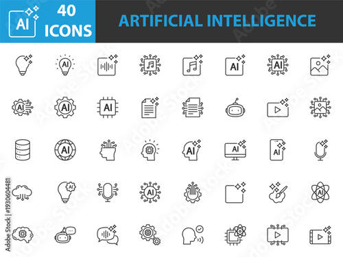 set of artificial intelligence icons, technology, ai generator