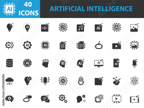 set of artificial intelligence icons, technology, ai generator