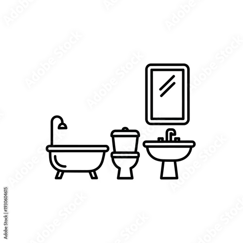 Minimalist Bathroom Fixtures Illustration with Bathtub Toilet and Sink