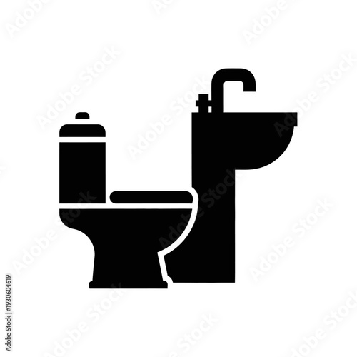 Minimalist Black and White Bathroom Sanitary Fixtures Illustration