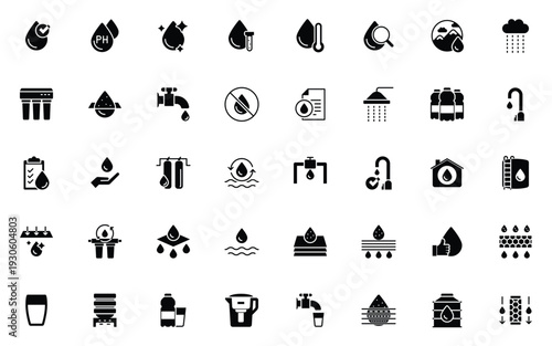 set of water icons, clean water, water purification