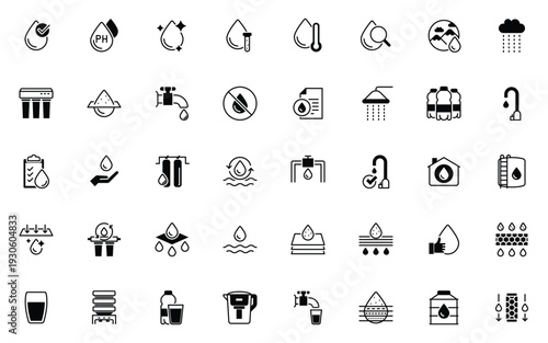 set of water icons, clean water, water purification