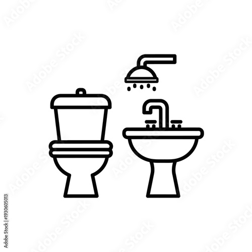 Minimalist Bathroom Toilet and Sink Line Drawing for Home Decor