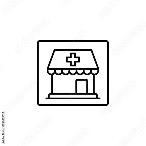 Medical Clinic Building Icon with Cross Symbol Representing Healthcare Facility