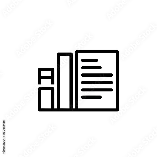 Minimalist Black and White Icon of Books and Documents for Study and Knowledge