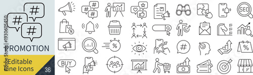 ベクターでモノクロのプロモーションに関する線画アイコンセット
