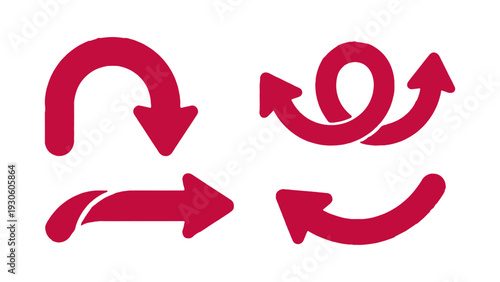 A collection of red arrows showcasing different directional flows and cyclical movements