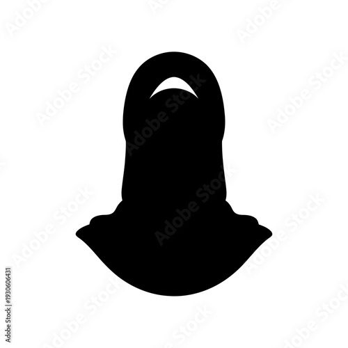 Simple black silhouette of a traditional Islamic hijab head covering.
