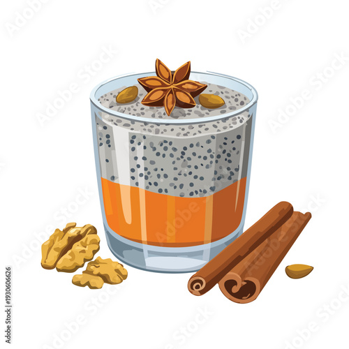 Chia seed pudding dessert with cinnamon and star anise