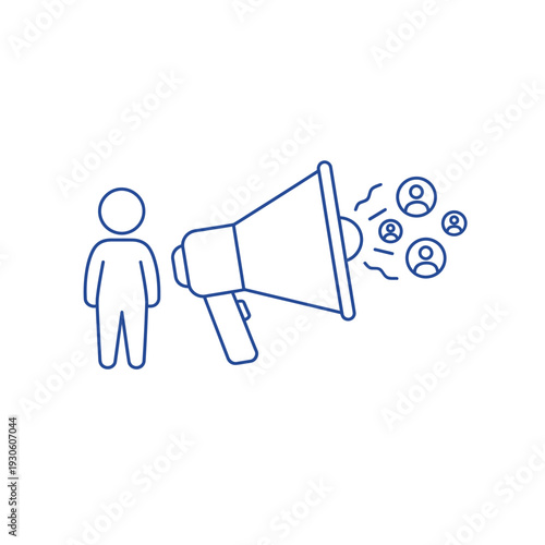 Person with Megaphone Announcing to a Group of People.