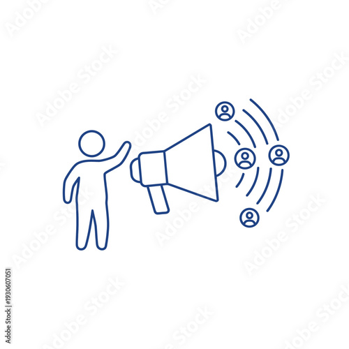 Person with Megaphone Announcing to a Group of People.