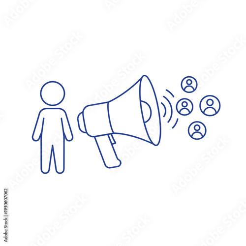 Person with Megaphone Announcing to Group of People.