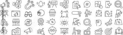 ベクターでモノクロのプロモーションに関する線画アイコンセット
