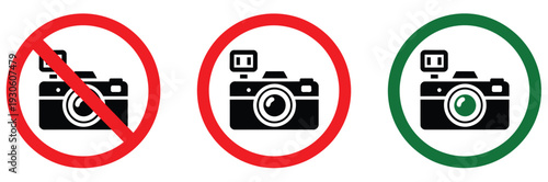 No Photo Icon Vector Green Allowed and Red Forbidden Symbol