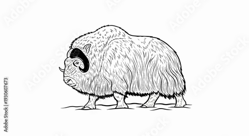 Stylized illustration of a shaggy, horned musk ox