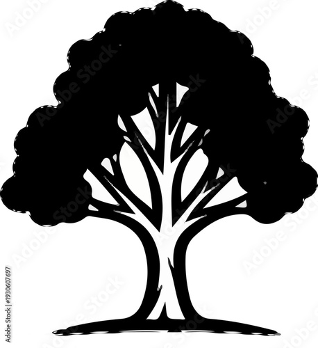 Stylized black tree silhouette with detailed branching