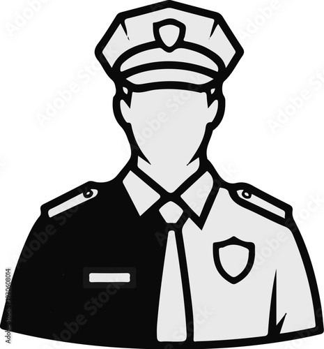 Stylized illustration of a uniformed authority figure in a hat and shirt