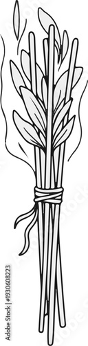 Stylized bundle of wheat stalks tied with a ribbon, drawn in a simple outline