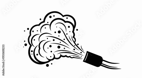 Stylized burst of smoke or particles emanating from a nozzle