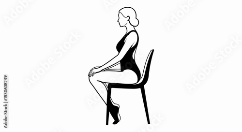 Stylized illustration of a woman in a swimsuit sitting on a chair