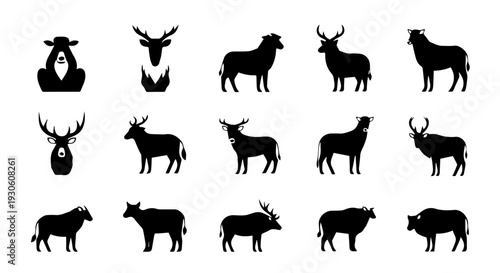 Collection of diverse animal silhouettes representing various species and breeds