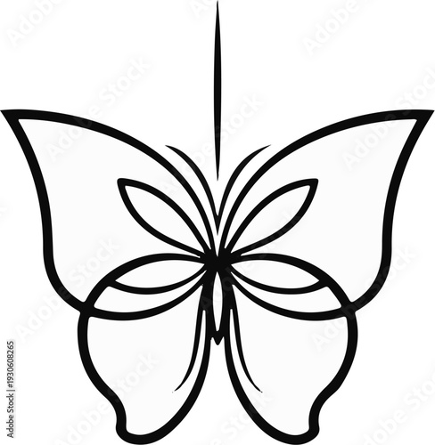 Stylized butterfly with thick black outline and delicate internal lines