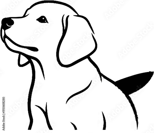 Stylized line art illustration of a dog's head and upper body