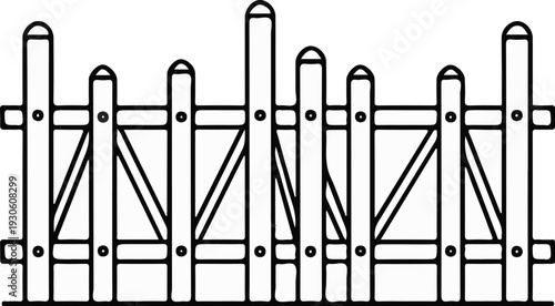 Stylized illustration of a wooden picket fence with diagonal supports