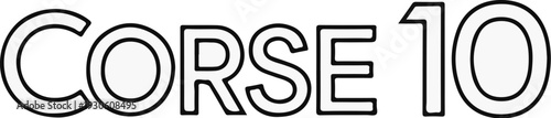 Stylized outline text reads CORSE10 in bold, thick lettering against white