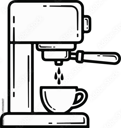 Stylized illustration of an espresso machine brewing a cup of coffee