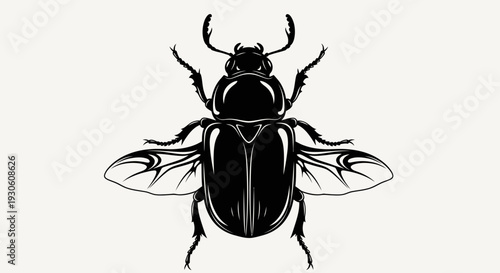 Flying Beetle Silhouette Icon – Black Winged Insect Vector Illustration