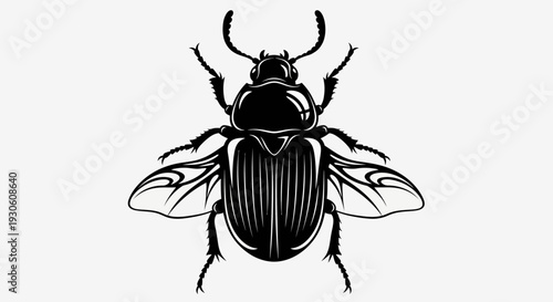 Flying Beetle Silhouette Icon – Black Winged Insect Vector Illustration