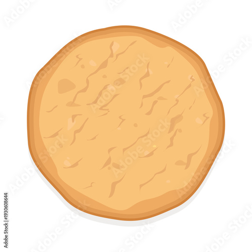 Top view illustration of plain round original cookie dough or flatbread isolated on white background