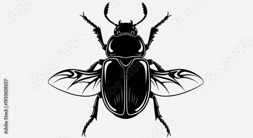 Flying Beetle Silhouette Icon – Black Winged Insect Vector Illustration