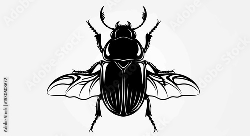 Flying Beetle Silhouette Icon – Black Winged Insect Vector Illustration