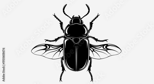 Flying Beetle Silhouette Icon – Black Winged Insect Vector Illustration