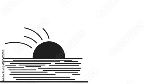 Stylized sun setting over a minimalist wavy horizon line