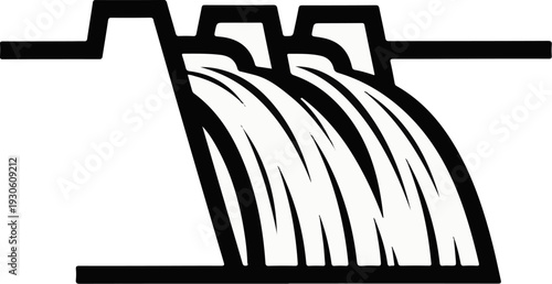 Stylized illustration of multiple cascading waterfalls flowing over a dam structure