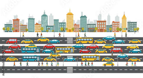 City Street with Cars and People.