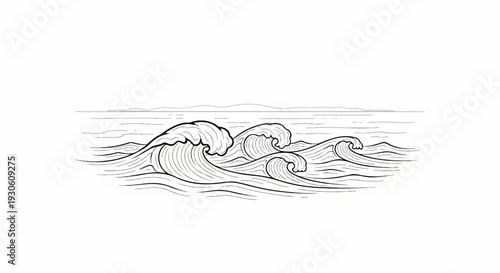Stylized illustration of ocean waves with a distant, hazy shoreline
