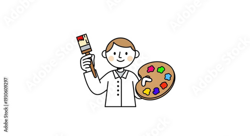 Cartoon Artist Holding Paintbrush and Palette.
