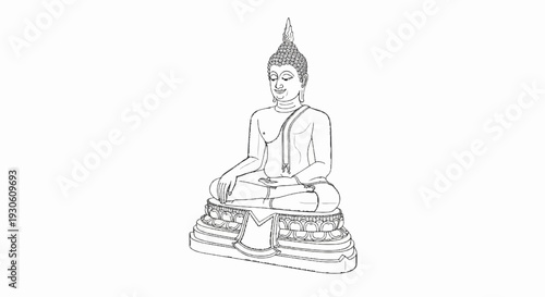 Stylized line art of a serene meditating figure on a decorative pedestal